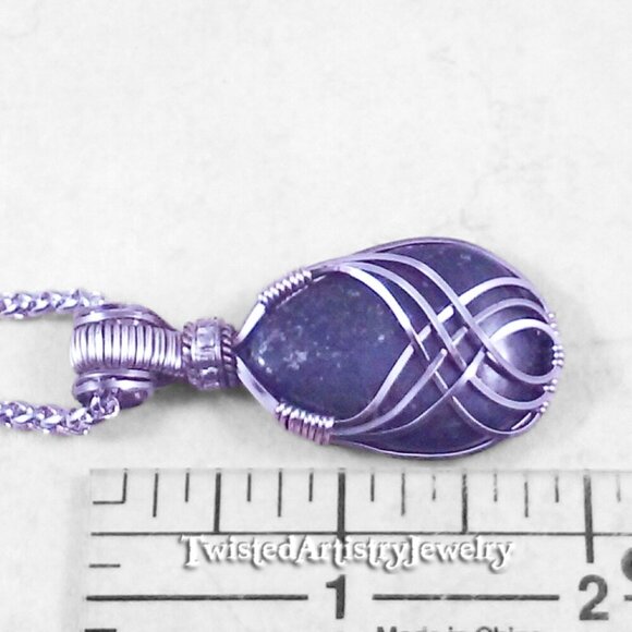 Blue Jasper Lotus Wire Wrapped Pendant Necklace - Picture 4 of 4